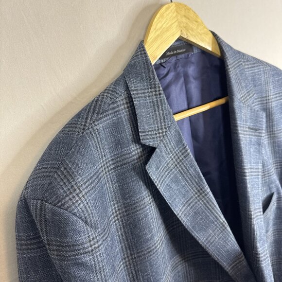 Lauren Ralph Lauren Men 50 Sport Coat Blue Plaid Slim Fit Wool Silk Linen Blazer - Picture 3 of 8